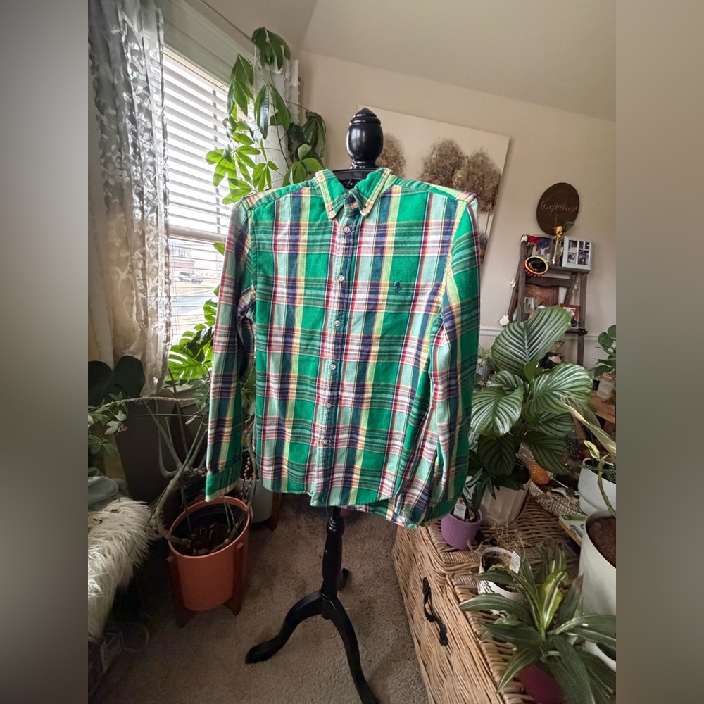Gently Used Ralph Lauren Boys Vibrant Green, Blue, & Pink Flannel Shirt